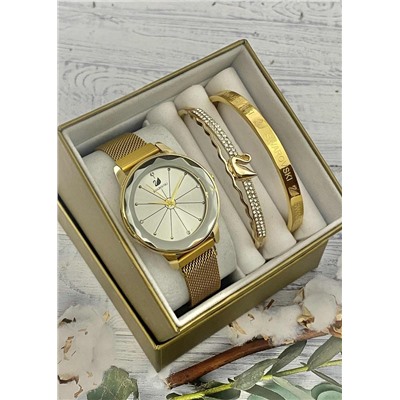 Подарочный набор для женщин часы, 2 браслета + коробка #22853276