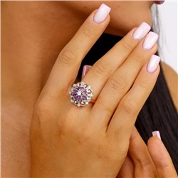 Кольцо цветок 18 р ювелирная бижутерия Дубайское золото покрытие позолота, вставка: фианиты, цвет: фиолетовый, арт.314.632-18