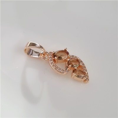 Комплект ювелирной бижутерии коллекция "Дубай" серьги и кулон, покрытие позолота, вставка: фианиты и цирконы, цвет: бежевый и прозрачный, арт.414.028