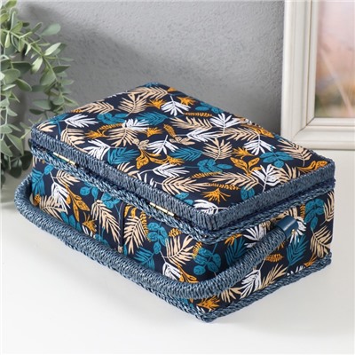 Шкатулка для рукоделия и шитья «Лесные веточки на синем», хранение ниток, иголок, мелочи, 24×16×11 см