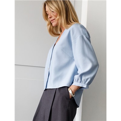 Укороченная блузка с V вырезом из плотного лиоцелла