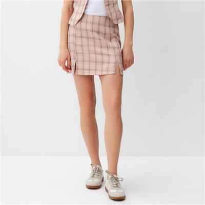 Юбка мини женская MINAKU: Casual Collection, клетка розовая, размер 46