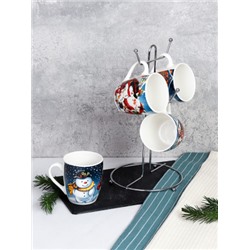 Кружка 4 штуки на маталлстенде новогодняя 250 мл / X605 /кружка новогодняя