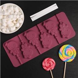 Форма для леденцов Доляна «Девочка, мальчик», силикон, 24×9.5 см, 6 ячеек, с палочками, цвет МИКС