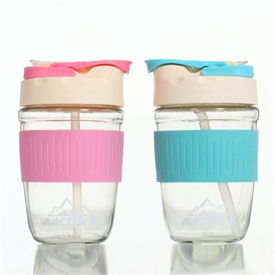 УЦЕНКА Термостакан «Дарим Красиво», 400 мл, 12.5×9 см, трубочка 18 см, стекло