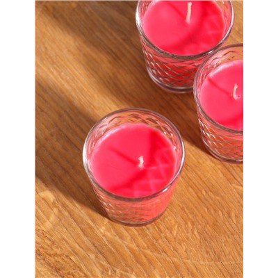 Ароматическая свеча в стакане, набор 3 шт., по 50 мл, 10 ч, 32 г, земляника