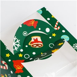 Коробка под бенто - торт с окном «Новогодняя изумрудная», 14×14×8 см