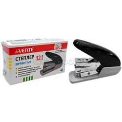 Степлер "IEffective" № 10 (мощность 12 листов, глубина скрепления 35 мм) пластиковый, 1 вид скрепления, снижает нагрузку на 50%, в картонной коробке, черный