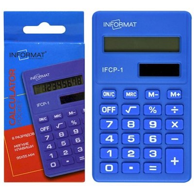 Калькулятор 8 разрядов 95х55 мм синий IFCP-1 inФОРМАТ