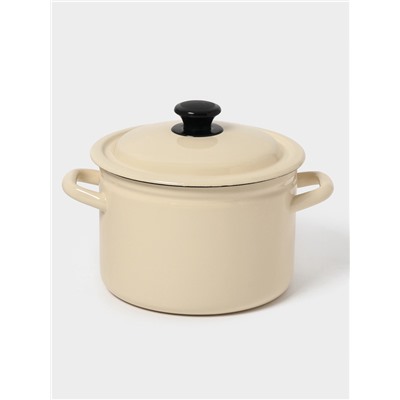Кастрюля эмалированная, 4 л, d=21.3 см, с крышкой, цилиндрическая, цвет слоновой кости