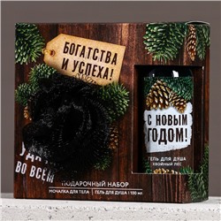 Подарочный набор новогодний «Богатства и успеха», гель для душа 100 мл и мочалка для тела, Чистое счастье