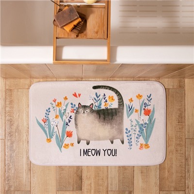 Коврик для ванной Этель "I meow you", 80х50 см, велюр
