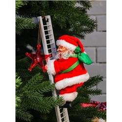 Дед Мороз «С мешком, на лестнице» 20×9 см, 65 см, движение, музыка, красный
