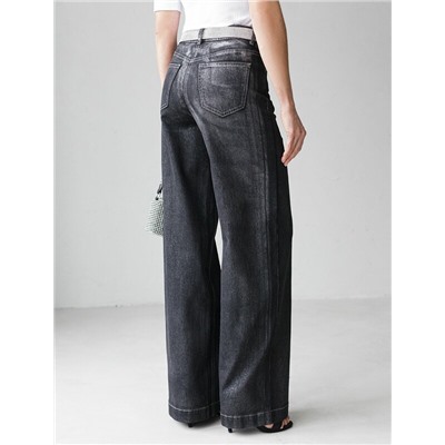 Джинсы трубы из эластичного денима с металлизированным покрытием