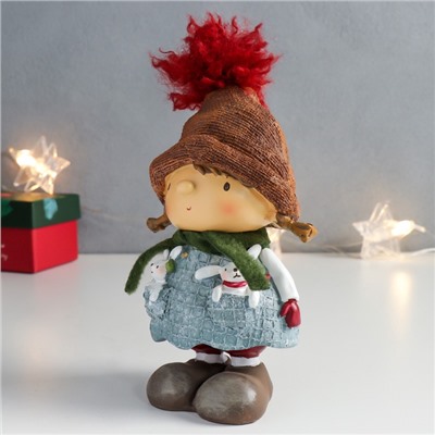 Фигурка новогодняя полистоун «Девочка в платье с зайчиками в кармашках», 9.5×7.5×17 см