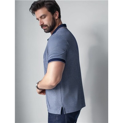 Футболка поло с воротником на пуговтцах из полотна пике с меланжевым плетением с эластаном