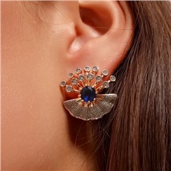 Серьги ювелирная бижутерия коллекция "Дубай" покрытие позолота, вставка: фианиты, цвет: синий и прозрачный, арт.313.368