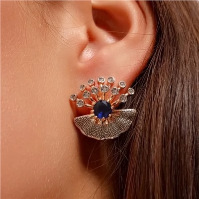 Серьги ювелирная бижутерия коллекция "Дубай" покрытие позолота, вставка: фианиты, цвет: синий и прозрачный, арт.313.368