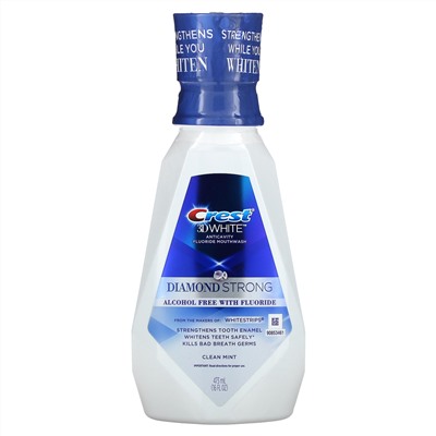 Crest, 3D White, Diamond Strong, Anticavity Fluoride Mouthwash, Alcohol Free, Clean Mint, 16 fl oz (473 ml)