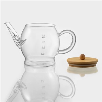 Заварочный чайник «Эко. Бабл», 800 мл, 22×12.5×15 см, с бамбуковой крышкой, металлический фильтр, стекло, прозрачный