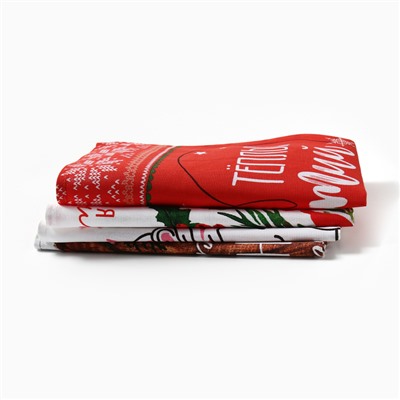 Набор новогодних кухонных полотенец Доляна «Новогоднее настроение» 35×60 см-4 штуки, 100% хлопок