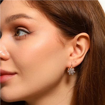 Серьги цветы ювелирная бижутерия коллекция "Дубай", покрытие позолота, вставка: фианиты, цвет: прозрачный, арт.213.566