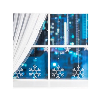 Гирлянда «Бахрома» 2.4×0.9 м с насадками «Снежинки», IP20, прозрачная нить, 150 LED, свечение белое, 8 режимов, 220 В