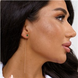 Серьги ювелирная бижутерия протяжки с камнем, покрытие: позолота, цвет камня: зеленый, 18021, арт.414.160