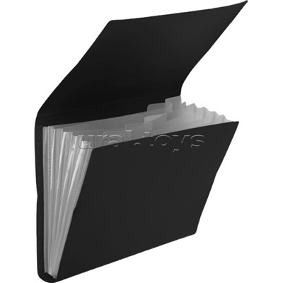 Папка с клапаном клапаном с 6-ю отделениями "Black" A4 550 мкм, фактура "песок" индивидуальная упаковка, непрозрачная черная