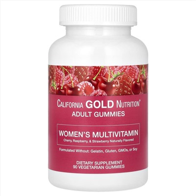 California Gold Nutrition, мультивитамины для женщин, без желатина и глютена, ягодно-фруктовый вкус, 90 жевательных конфет