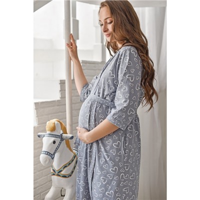 Комплект женский (сорочка/халат) для беременных, цвет серый, размер 54