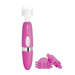 Розовый ротационный жезловый вибратор с двумя насадками 360° Spinning Head Wand Massager Set