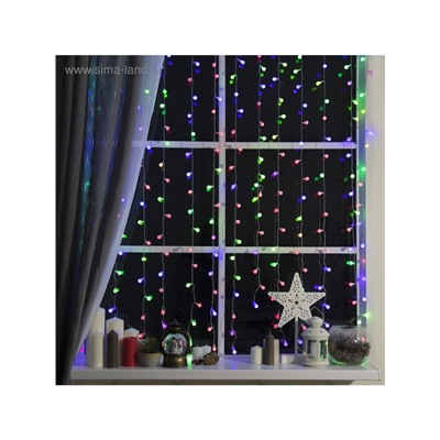 Гирлянда «Занавес» 2×1.5 м с насадками «Шарики», IP20, прозрачная нить, 360 LED, свечение мульти (RG/RB), мигание, 220 В