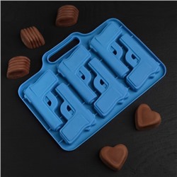 Форма для шоколада Доляна «Пистолет», силикон, 18.7×13.4 см, 6 ячеек (7.5×5.1 см), цвет голубой