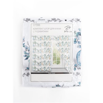 Комплект штор для кухни с подхватами Flower mood, 145×180 см-2 шт., 100% п/э