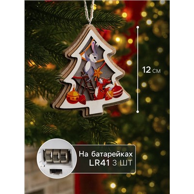 Подвеска световая «Зайка и белка», 11×12 см, от батареек LR41×3, свечение тёплое белое