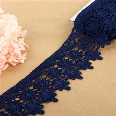 Кружево гипюровое, 65 мм, 6.8±0.5 м, тёмно-синее