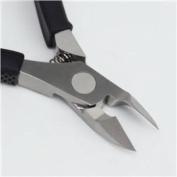 Кусачки педикюрные, скрытая пружина, прорезиненная ручка, 11 см, длина лезвия-12 мм, чёрные, серебристые