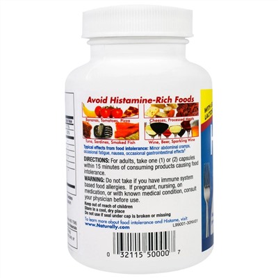 Naturally Vitamins, Histame, пищевая добавка для поддержки при непереносимости пищевых продуктов, 30 капсул