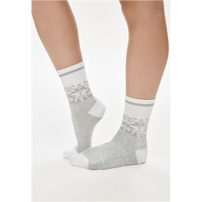 Набор женских носков 2 пары, с орнаментом, цвет серый меланж / бежевый меланж