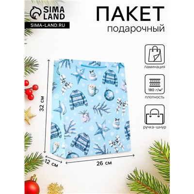 Пакет подарочный новогодний ламинированный, «Новогодние игрушки », 26×12×32 см