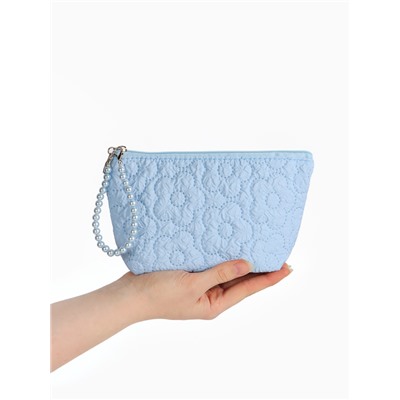 Косметичка женская «Цветочки», на молнии, ручка из бусин, голубая