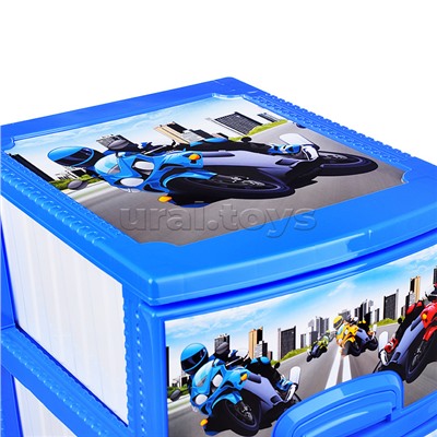 Комод "Декор" "Мотокросс" 4 секции темно-голубой / белый