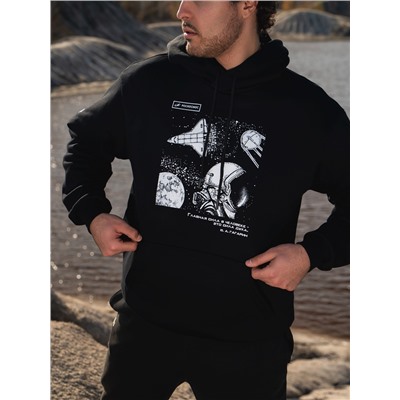 Толстовка с капюшоном РОСКОСМОС х ONLYTOP, р. S, чёрная