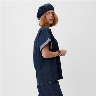 Футболка женская оверсайз MINAKU: Jeans Collection, синяя, размер 52