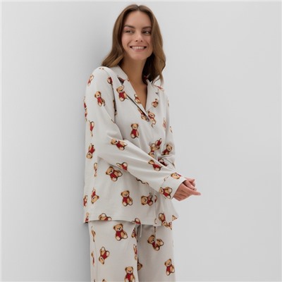 Пижама новогодняя женская (рубашка, брюки) KAFTAN «Мишка в шарфе», размер 52-54