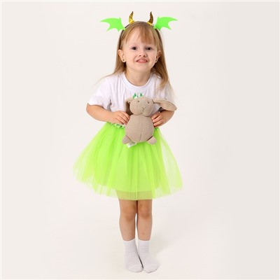 Карнавальный костюм «Дракошка»: футболка, юбка, ободок, термонаклейка, рост 98–110 см