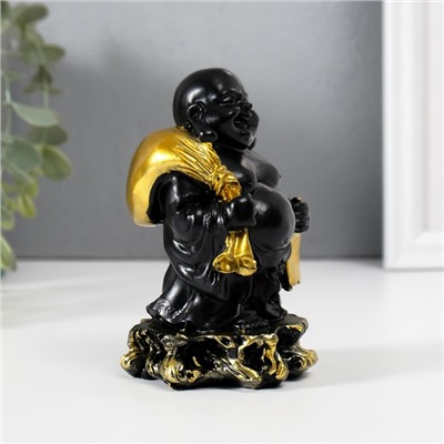 Нэцкэ фигурка полистоун «Хотей с золотым мешком и веером», чёрный 6.5×6.7×11.5 см