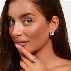 Комплект ювелирная бижутерия коллекция  "Дубай" серьги и кольцо 17 р, покрытие: позолота, вставка: фианиты, цвет: прозрачный, арт.313.122-17