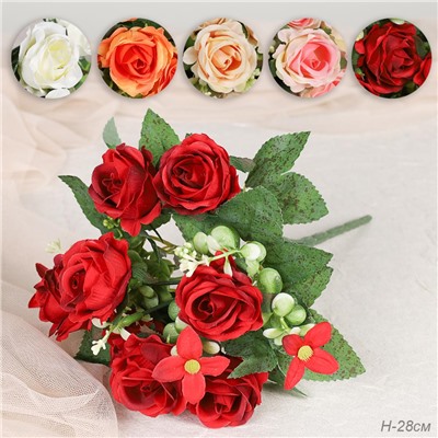 Цветок искусственный Букет роз 28 см / BR-28 /уп 1200/ (Бело-розовый )